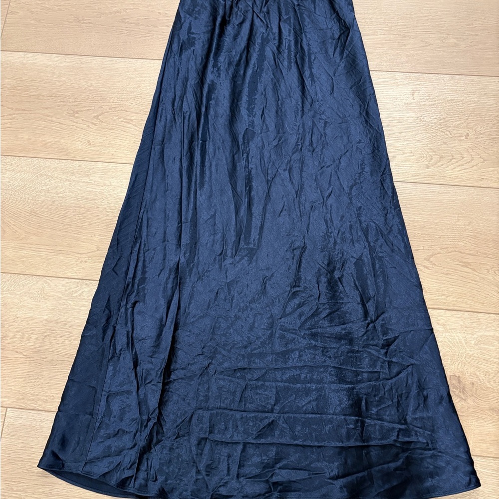 Babaton Deep Blue Satin Midi Skirt